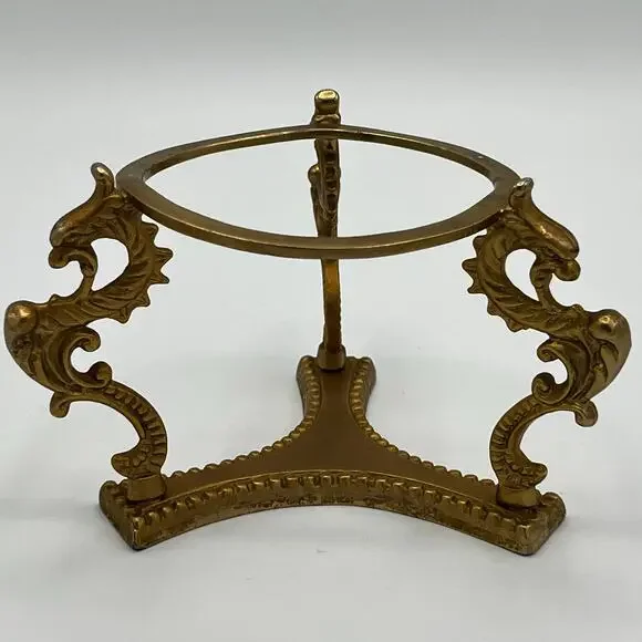 Vintage Solid Brass Scroll Display Stand for Paperweight Orb Sphere Egg Candle - Picture 1 of 7